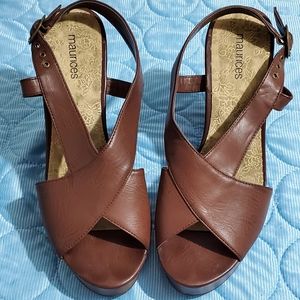 Maurices brown wedge sandals Size 10